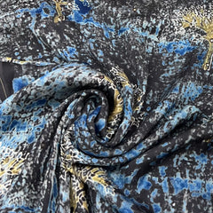 Brown & Blue Tree Mirror Work  Modal Satin Print