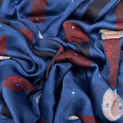 Blue Abstract Modal Satin Ajrak Print