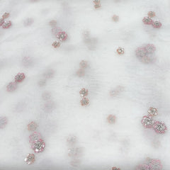 White Flower Butti Pure Organza Embroidery