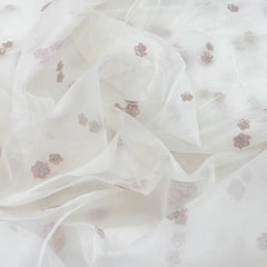 White Flower Butti Pure Organza Embroidery
