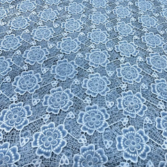 Pastel Blue Net Floral Cut Work