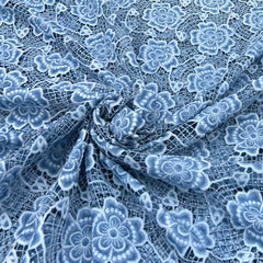Pastel Blue Net Floral Cut Work