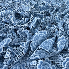 Pastel Blue Net Floral Cut Work