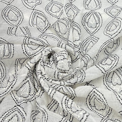 White & Black Handwork Thread Mul Chanderi Embroidery