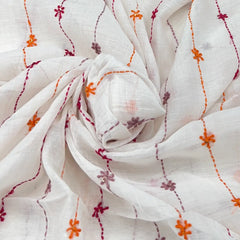 White Stripes Handwork Thread & Sequins Mul Chanderi Embroidery