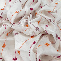 White Stripes Handwork Thread & Sequins Mul Chanderi Embroidery