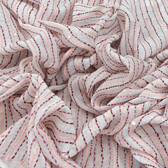 White Stripes Dotted Handwork Thread & Sequins Mul Chanderi Embroidery