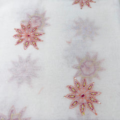 White Flower Butta Thread & Sequins Mul Chanderi Embroidery