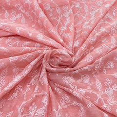 Peach Floral Jal Sequins Thread Chanderi Embroidery