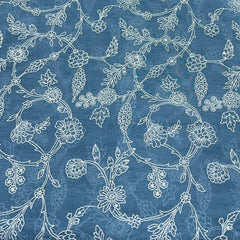 Blue Floral Jal Sequins Thread Chanderi Embroidery