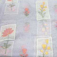 Light Lilac Floral Applique Chanderi Embroidery