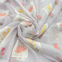 Light Lilac Floral Applique Chanderi Embroidery