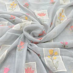 Pastel Blue Floral Applique Chanderi Embroidery