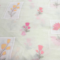 Lemon Yellow Floral Applique Chanderi Embroidery