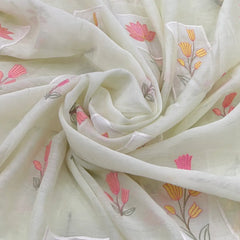 Lemon Yellow Floral Applique Chanderi Embroidery