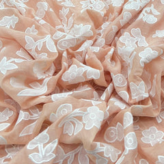 Peach Applique Floral Jal Chanderi Embroidery