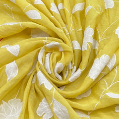 Yellow Applique Floral Mul Chanderi Embroidery