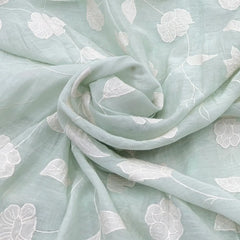 Mint Green Applique Floral Mul Chanderi Embroidery