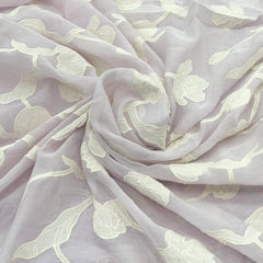 Light Lavender Applique Floral Jal Mul Chanderi Embroidery