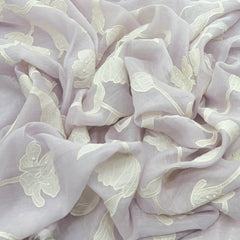Light Lavender Applique Floral Jal Mul Chanderi Embroidery