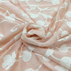 Light Peach Applique Floral Jal Mul Chanderi Embroidery
