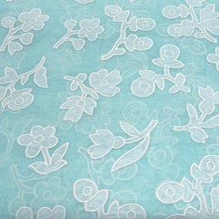 Light Blue Applique Floral Jal Chanderi Embroidery