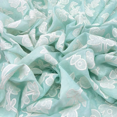 Light Blue Applique Floral Jal Chanderi Embroidery