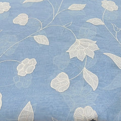 Pastel Blue Applique Floral Mul Chanderi Embroidery