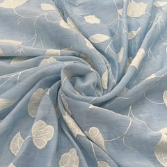 Pastel Blue Applique Floral Mul Chanderi Embroidery