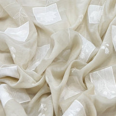 Natural Beige Floral Applique Mul Chanderi Embroidery