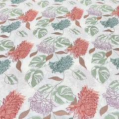 White Multicolor Floral Butta Chinia Silk Embroidery