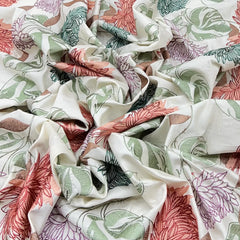 White Multicolor Floral Butta Chinia Silk Embroidery