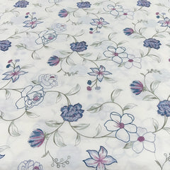 White Blue Pink Floral Thread Chinia Silk Embroidery