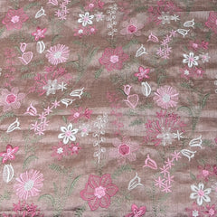Brown and Pink Floral Thread Pure Tussar Silk Embroidery