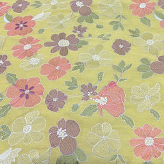 Yellow Multicolor Floral Thread Chinia Silk Embroidery