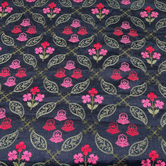 Black Pink Green Thread Pure Tussar Silk Embroidery