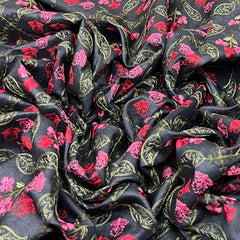 Black Pink Green Thread Pure Tussar Silk Embroidery