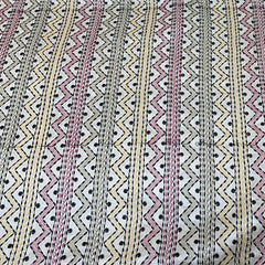 Natural Beige Kantha Zig Zag Thread Pure Tussar Silk Embroidery
