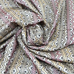 Natural Beige Kantha Zig Zag Thread Pure Tussar Silk Embroidery