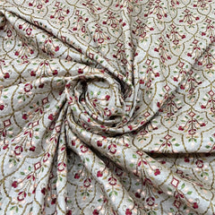 Natural Beige Symmetrical Floral Thread Pure Tussar Silk Embroidery