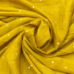 Haldi Yellow Mirrorwork Slub Silk Embroidery