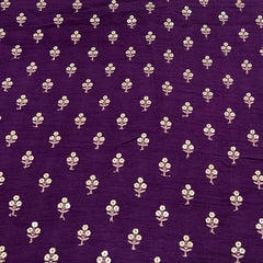 Purple Floral Butti Thread Sequins Slub Silk Embroidery