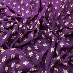 Purple Floral Butti Thread Sequins Slub Silk Embroidery