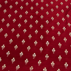 Maroon Red Floral Butti Thread Sequins Slub Silk Embroidery