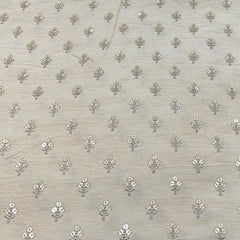 Off White Floral Butti Thread Sequins Slub Silk Embroidery