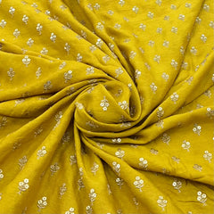 Haldi Yellow Floral Butti Thread Sequins Slub Silk Embroidery
