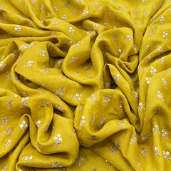 Haldi Yellow Floral Butti Thread Sequins Slub Silk Embroidery