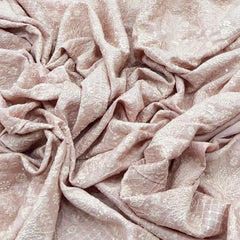 Pastel Peach Floral Checks Thread Sequins Slub Silk Embroidery