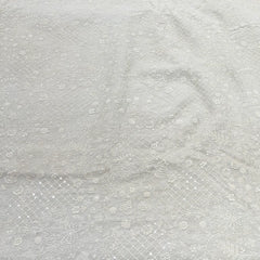 Pastel Green Floral Checks Thread Sequins Slub Silk Embroidery