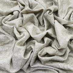 Pastel Green Floral Checks Thread Sequins Slub Silk Embroidery